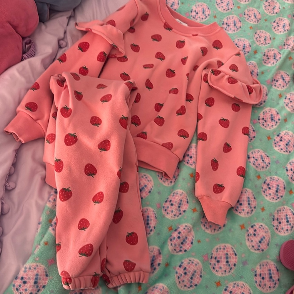 Lola + The Boys Pink and Red strawberry Print sweatsuit set